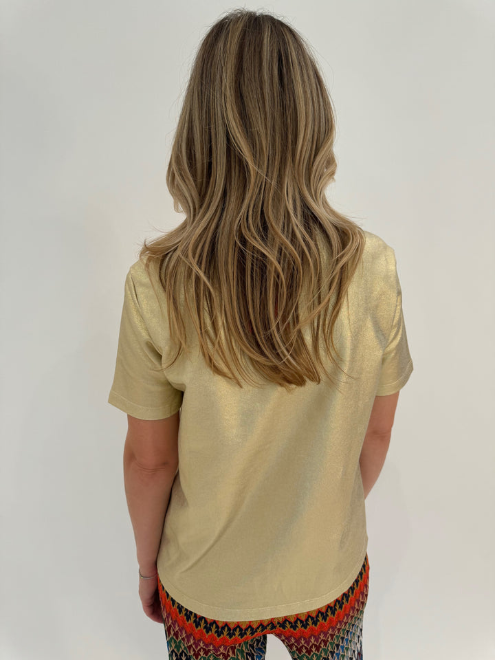 Vilagallo Metallic Gold Stretch Tee available at Barbara Katz