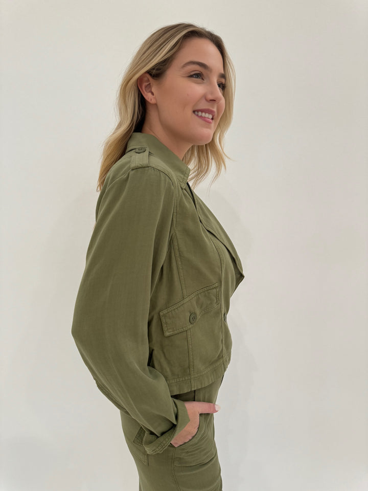 BK Marley Long Sleeve Crop Jacket in Tea Leaf available at Barbara Katz