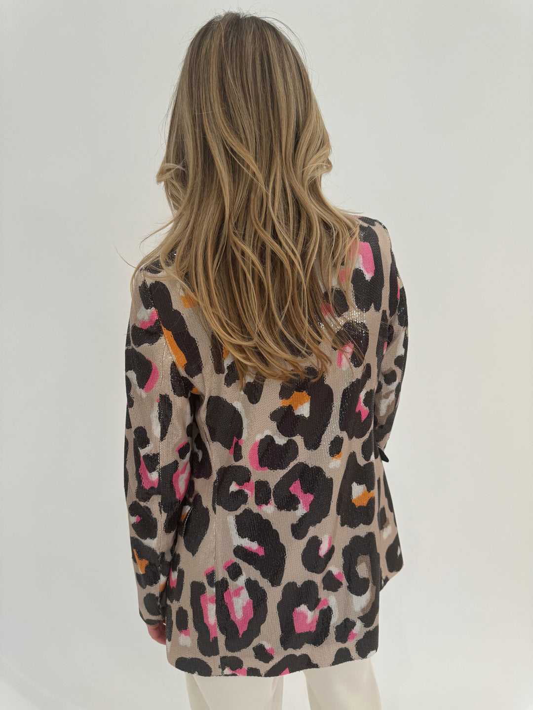 Vilagallo Andrea Sequin Jacket in Grey/Pink Leopard available at Barbara Katz