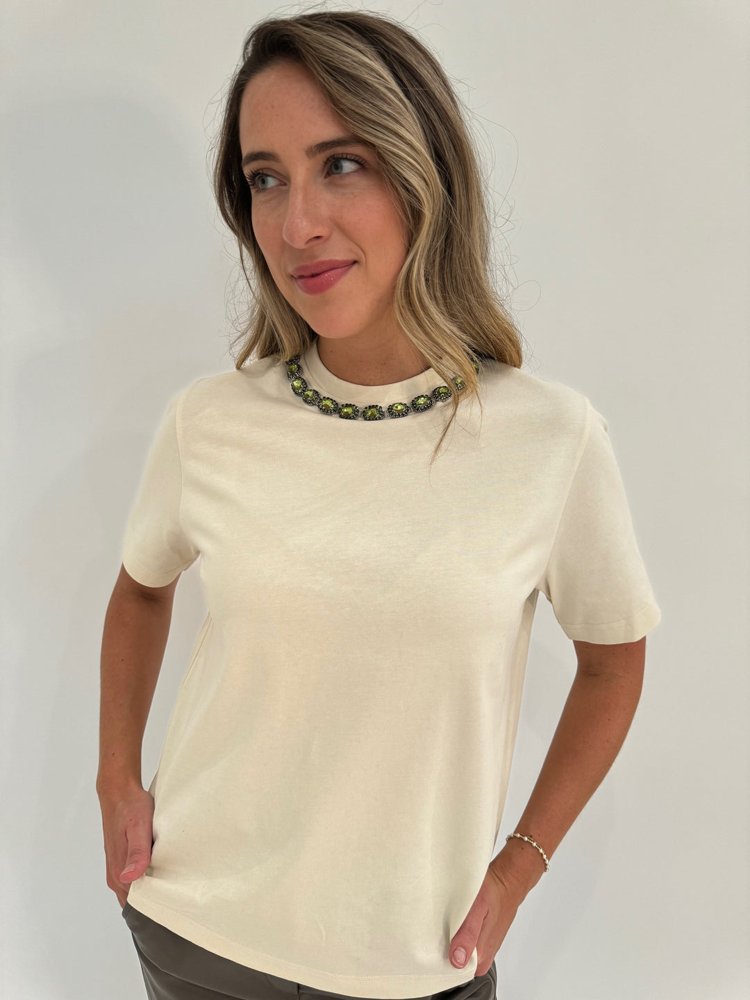 Essentiel Antwerp Galenic Embroidered T-Shirt in Off White available at Barbara Katz