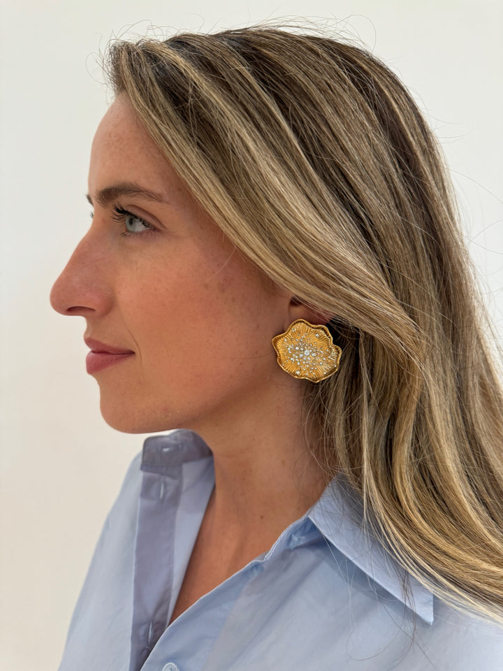 Mignonne Gavigan Christopher Crystal and Gold Flower Stud Earrings available at Barbara Katz