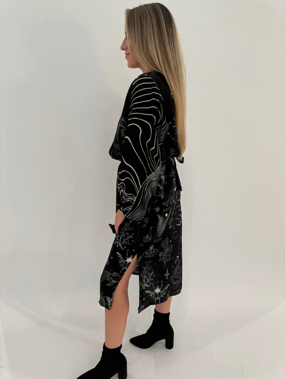 ME369 Nova Black Magic Long Sleeve Kimono Dress available at Barbara Katz