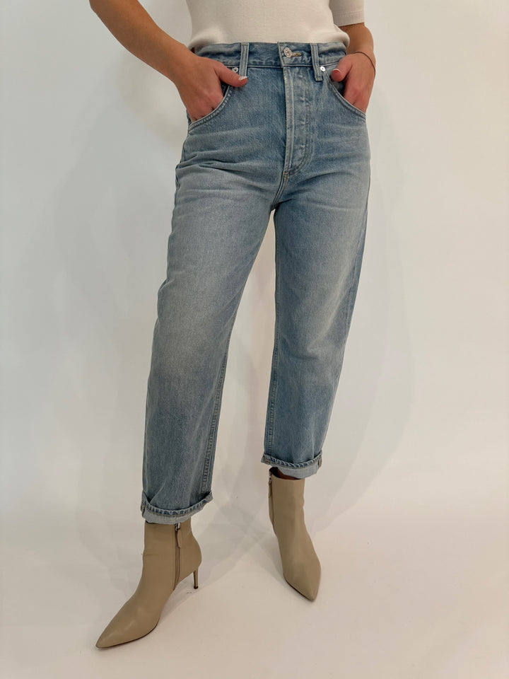 Citizens of Humanity Dahlia Bow Leg Baby Roll Jeans in Ribbon available at Barbara Katz