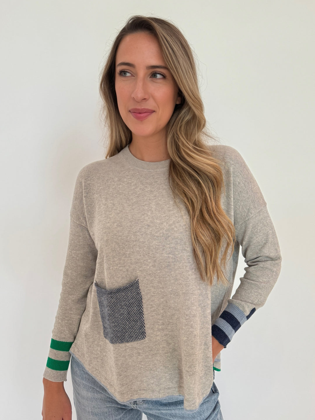 Zaket & Plover Birdseye Trim Sweater in Marl available at Barbara Katz