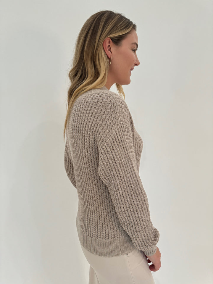 Barbara Katz Molly Long Sleeve Lurex Thermal Sweater in Biscotti