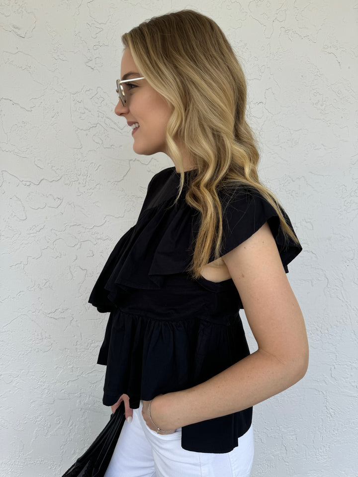 Cinq a Sept Micki Top - Black with ruffle details