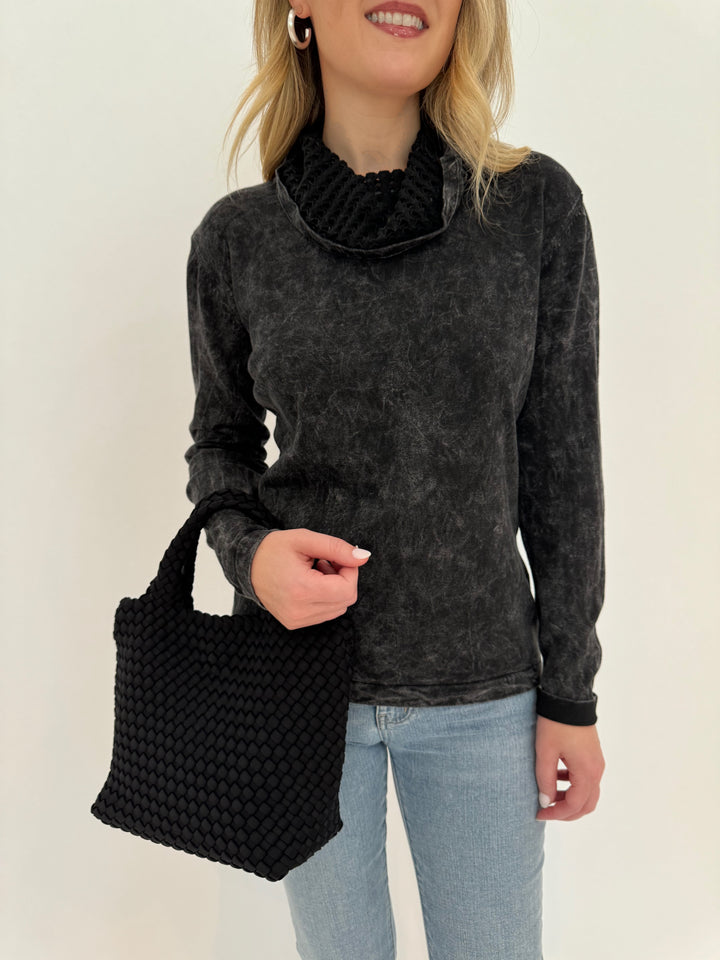 Barbara Katz Stone Wash With Mesh Sweater in Charcoal