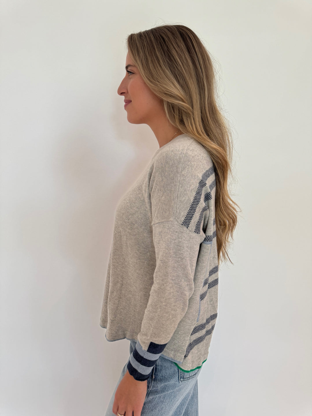 Zaket & Plover Birdseye Trim Long Sleeve Sweater in Marl available at Barbara Katz