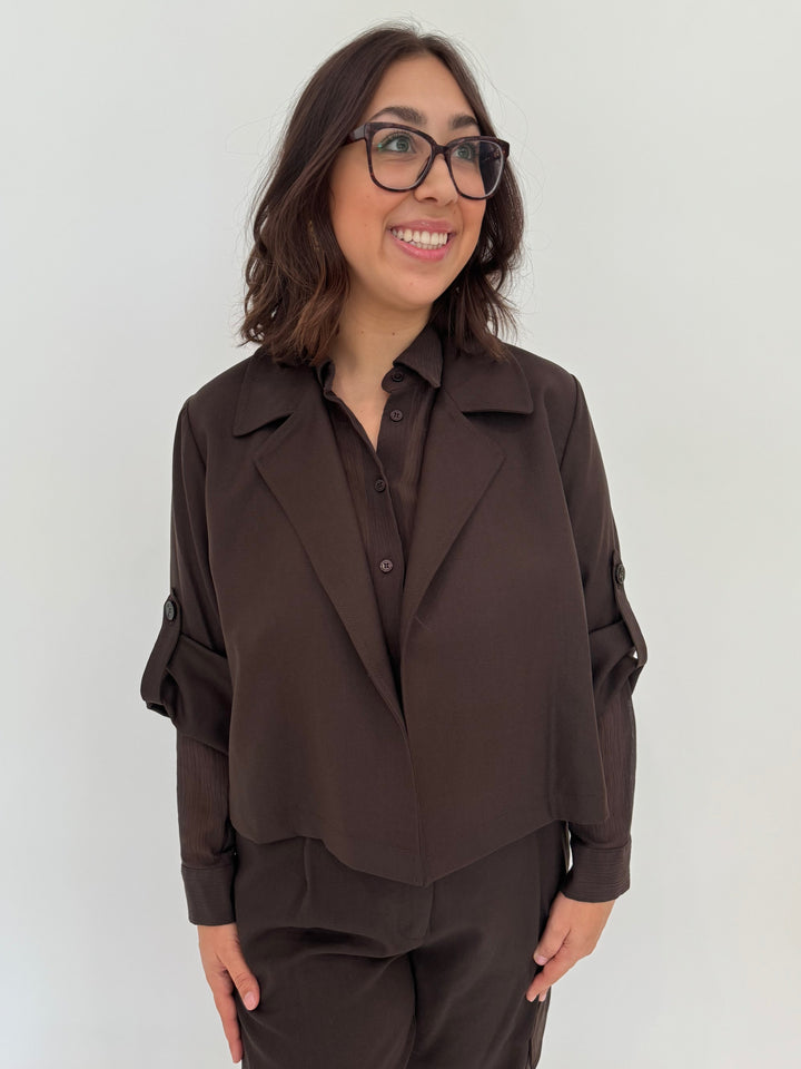 Marella Monochrome Vento Jacket in Dark Brown available at Barbara Katz