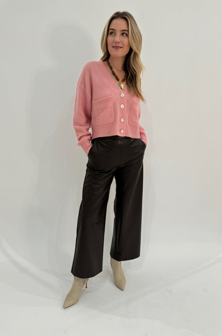 Raffaello Rossi Palina 6/8 Pants in Tabak paired with Colorush Amara Lolas Cropped Bomber Cardigan in Tea Rose available at Barbara Katz