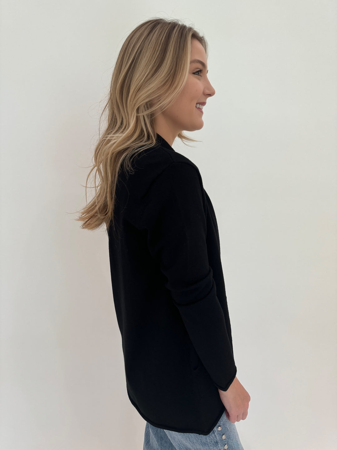 BK Olivia Long Sleeve Open Cardigan in Black available at Barbara Katz