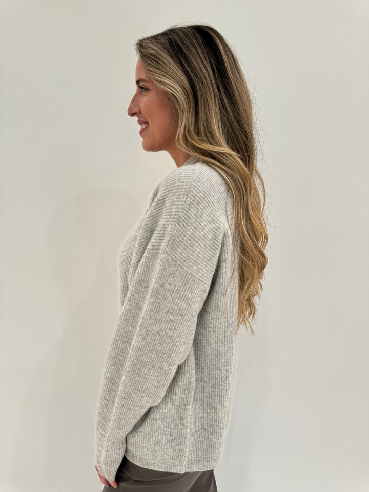 Colorush Ringo Rib Bomber Long Sleeve Cardigan in Grey available at Barbara Katz