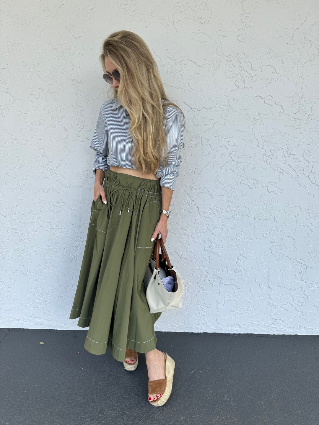 Simkhai Tona Midi Skirt - Army Green