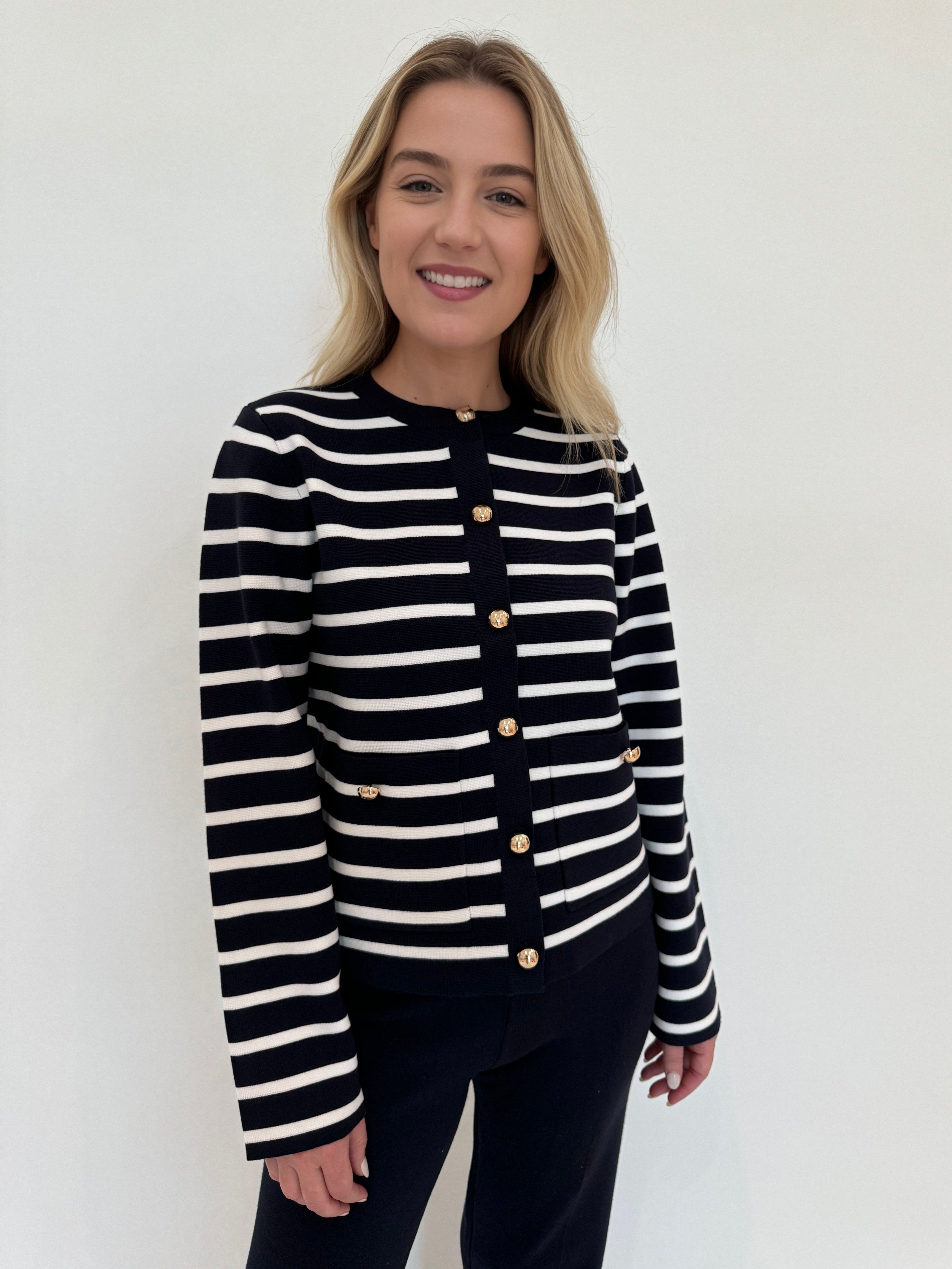 Dina Striped Sweater Cardigan Navy