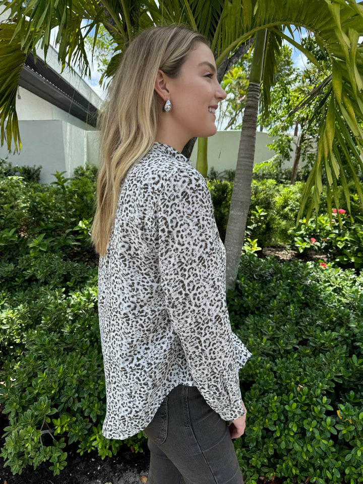 Rails Josephine Long Sleeve Shirt in Charcoal Watercolor Cheetah