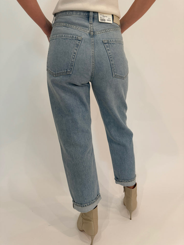 Citizens of Humanity Dahlia Bow Leg Baby Roll Denim Jeans in Ribbon available at Barbara Katz