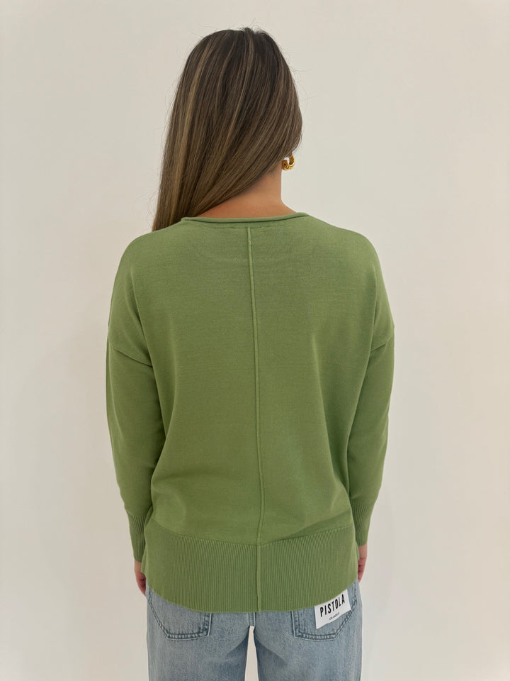 BK Stella Long Sleeve Roll Crew Neck Sweater in Green Eyes available at Barbara Katz