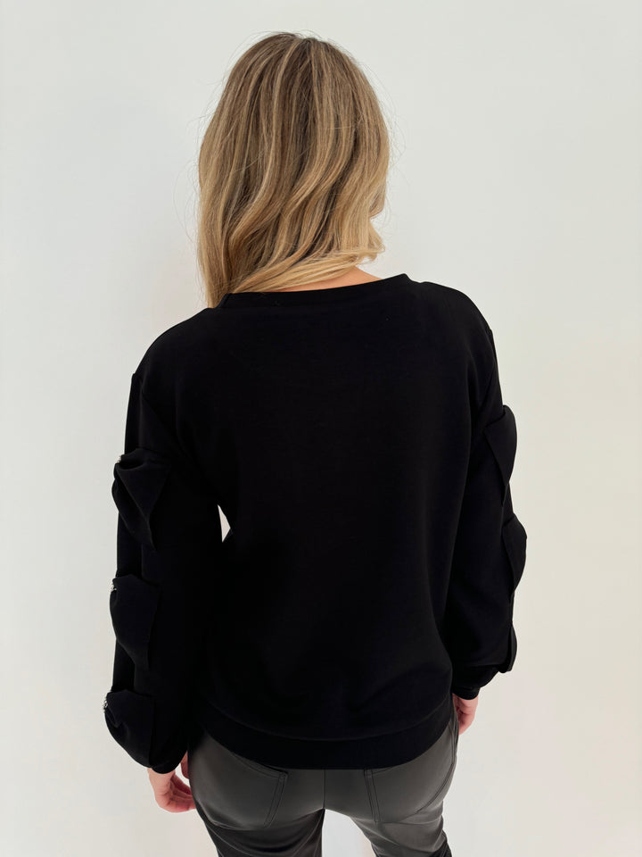 Leo & Ugo Bow Sleeve Sweatshirt in Black available at Barbara Katz