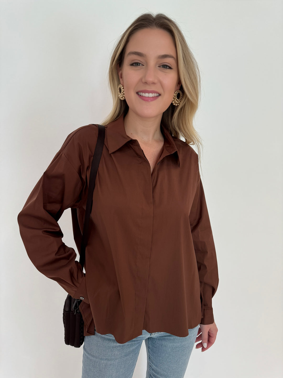 Repeat Blouse With Side End Slits in Brown