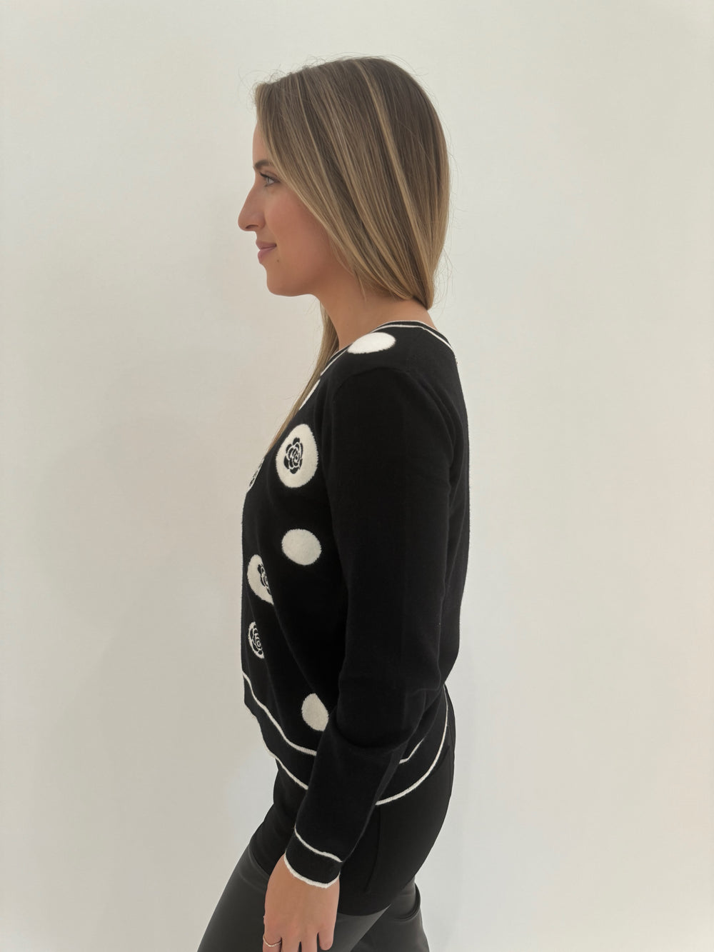 Leo & Ugo Crew Neck Floral Long Sleeve in Black/White available at Barbara Katz