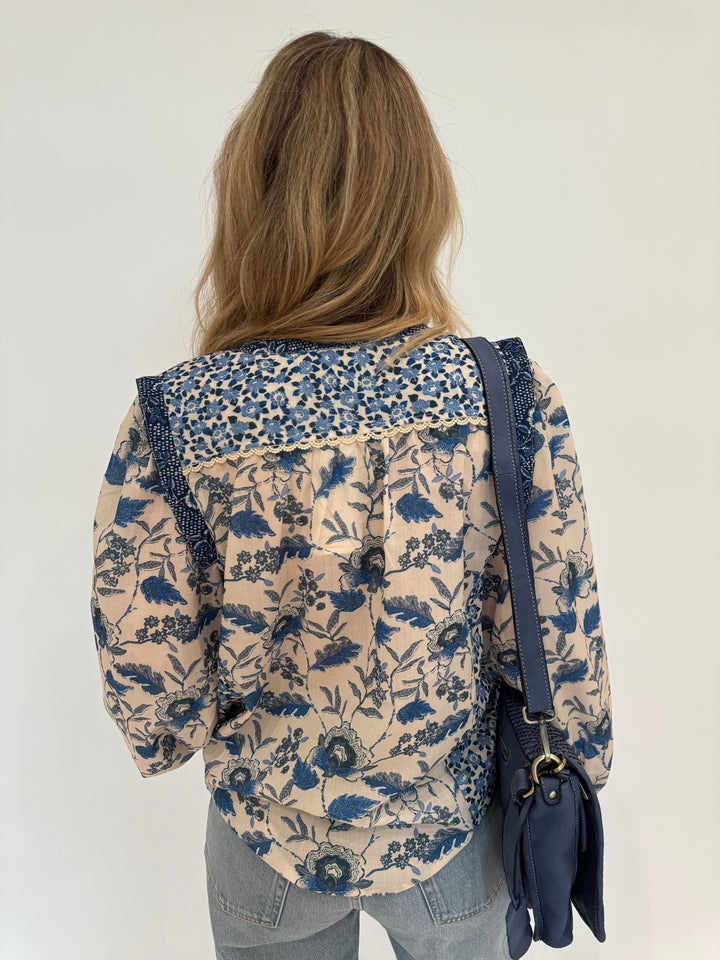 BK Lucy Floral Mix Print Blouse in Blue available at BarbaraKatz.com