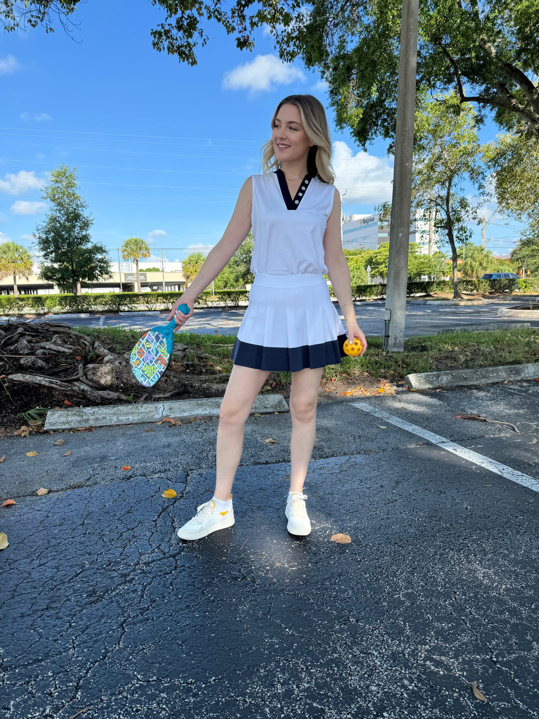 Varley Chase High Rise Skorts - White/Blue Nights