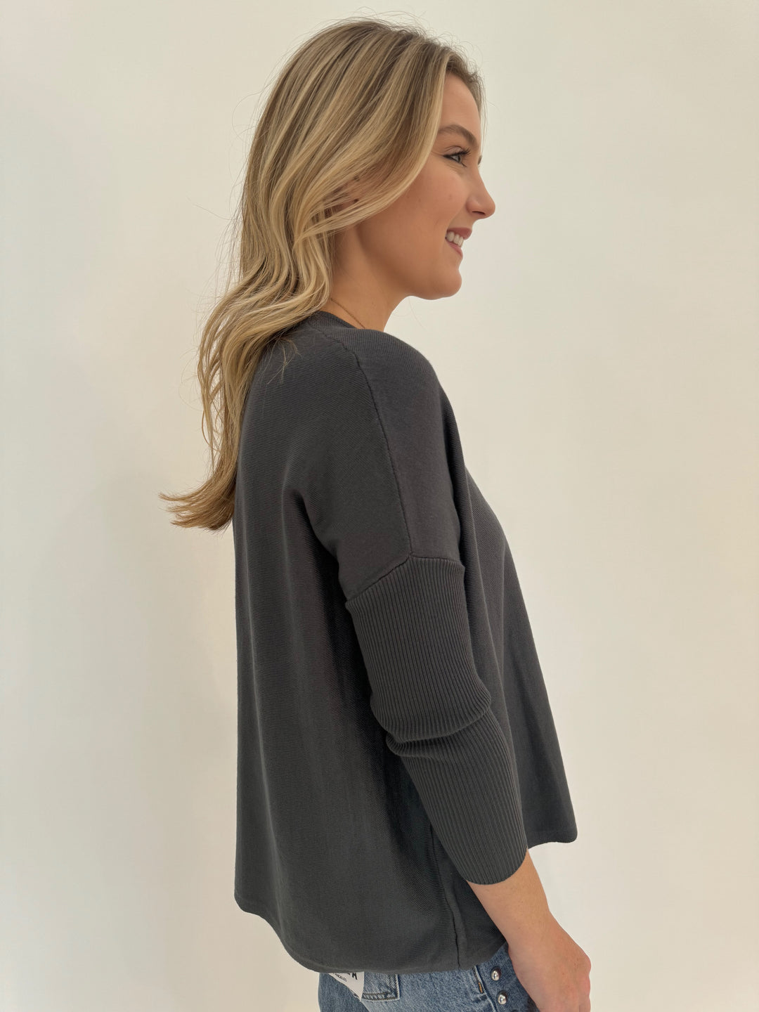 BK Sabrina Boxy Long Sleeve Sweater in Tornado Grey available at Barbara Katz