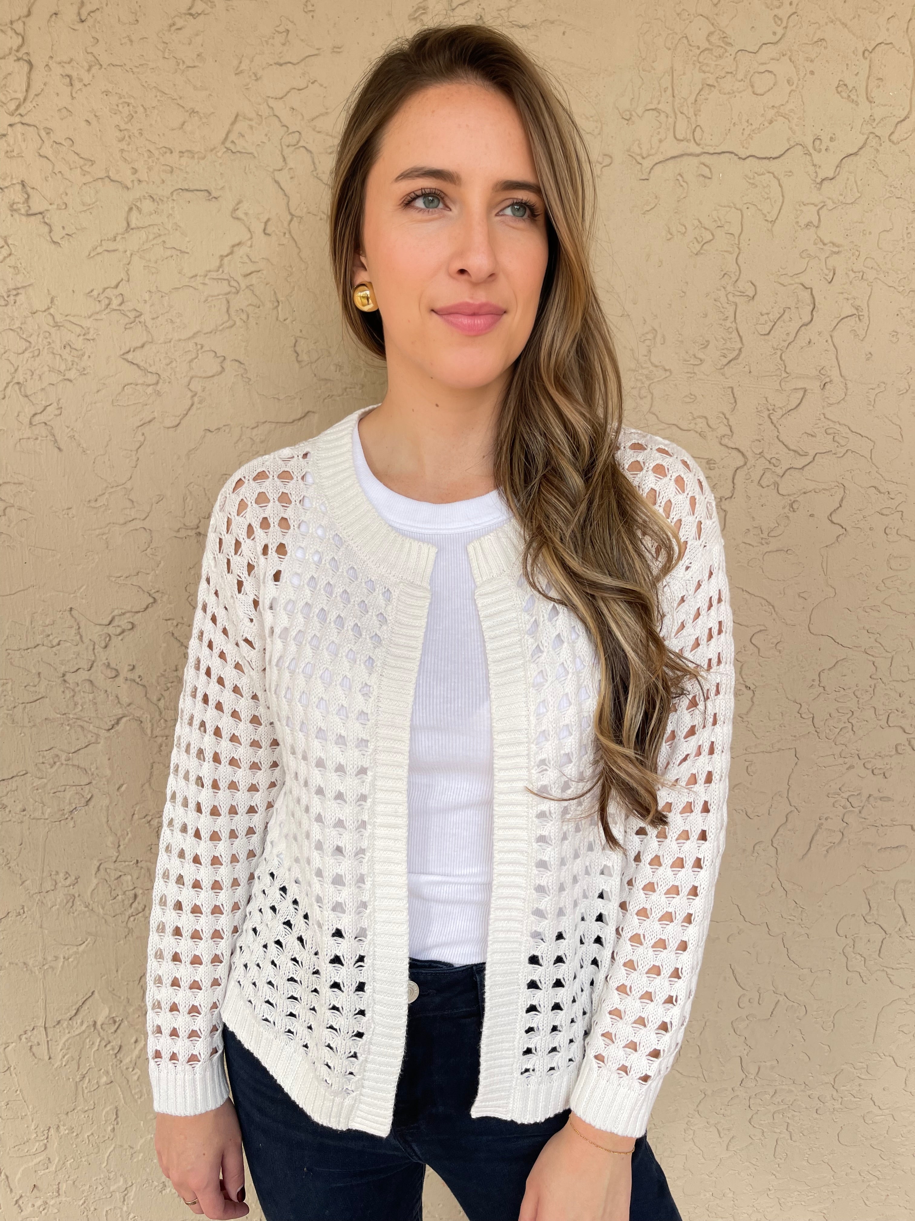 Open Stitch Pointelle Cardigan Ice Water