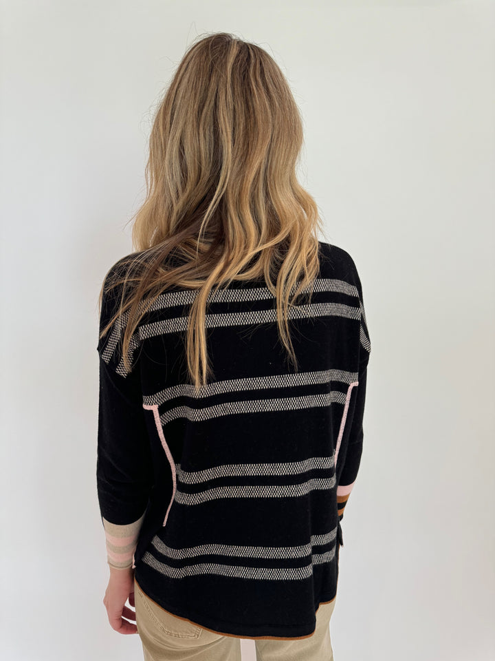 Zaket & Plover Birdseye Trim Long Sleeve Sweater in Black available at Barbara Katz