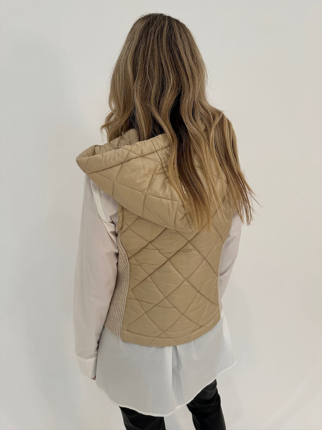 Aldomartins Ibon Hooded Vest in Vanilla available at Barbara Katz