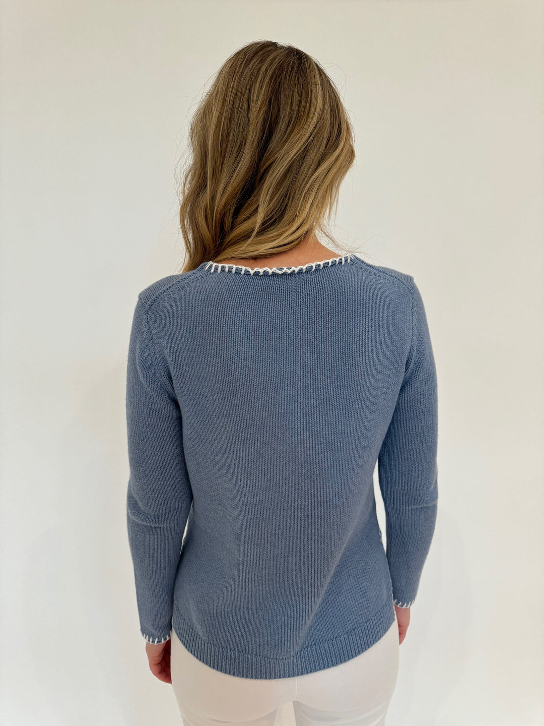 Elliott Lauren Whipstitch Crew Neck Sweater in Bluebell available at Barbara Katz