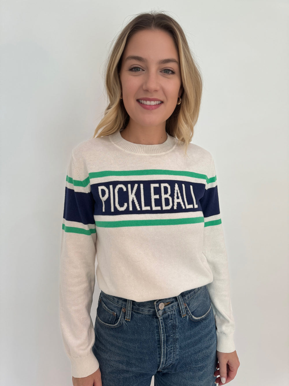 Barbara Katz Ready To Pickleball Crew Sweater in White