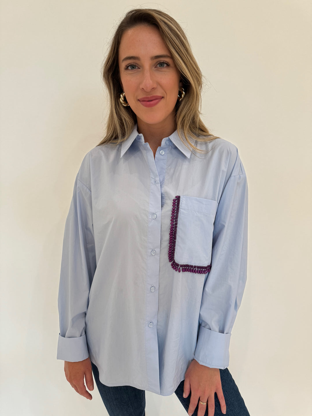 Essentiel Antwerp Get Embellished Shirt in Inges Kitchen Blue available at Barbara Katz