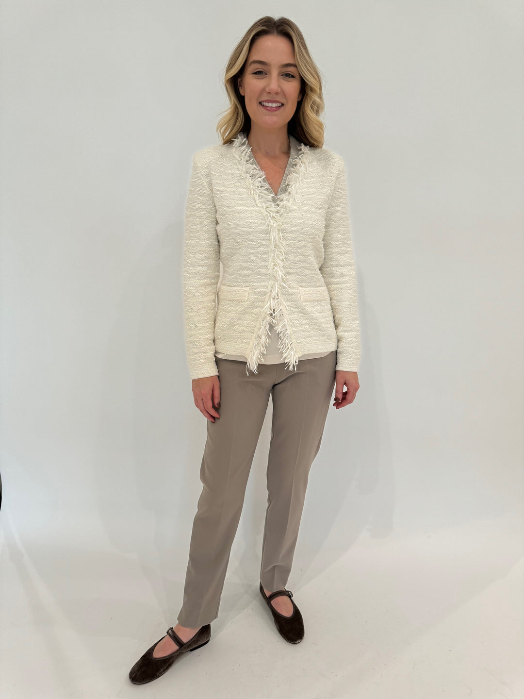 D.Exterior Two Pocket Blazer in Latte paired with EW Straight Leg Trouser in Visone available at Barbara Katz