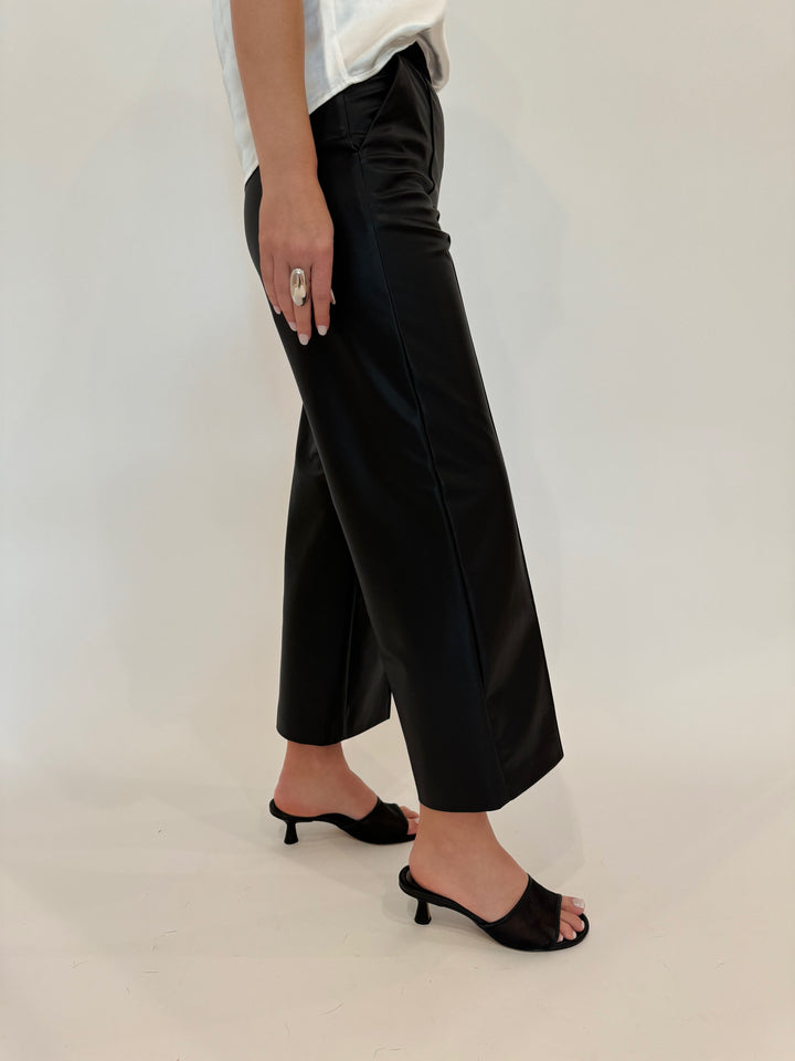 MAC Denim Chiara Crop Vegan Leather Culotte Pants in Black available at Barbara Katz