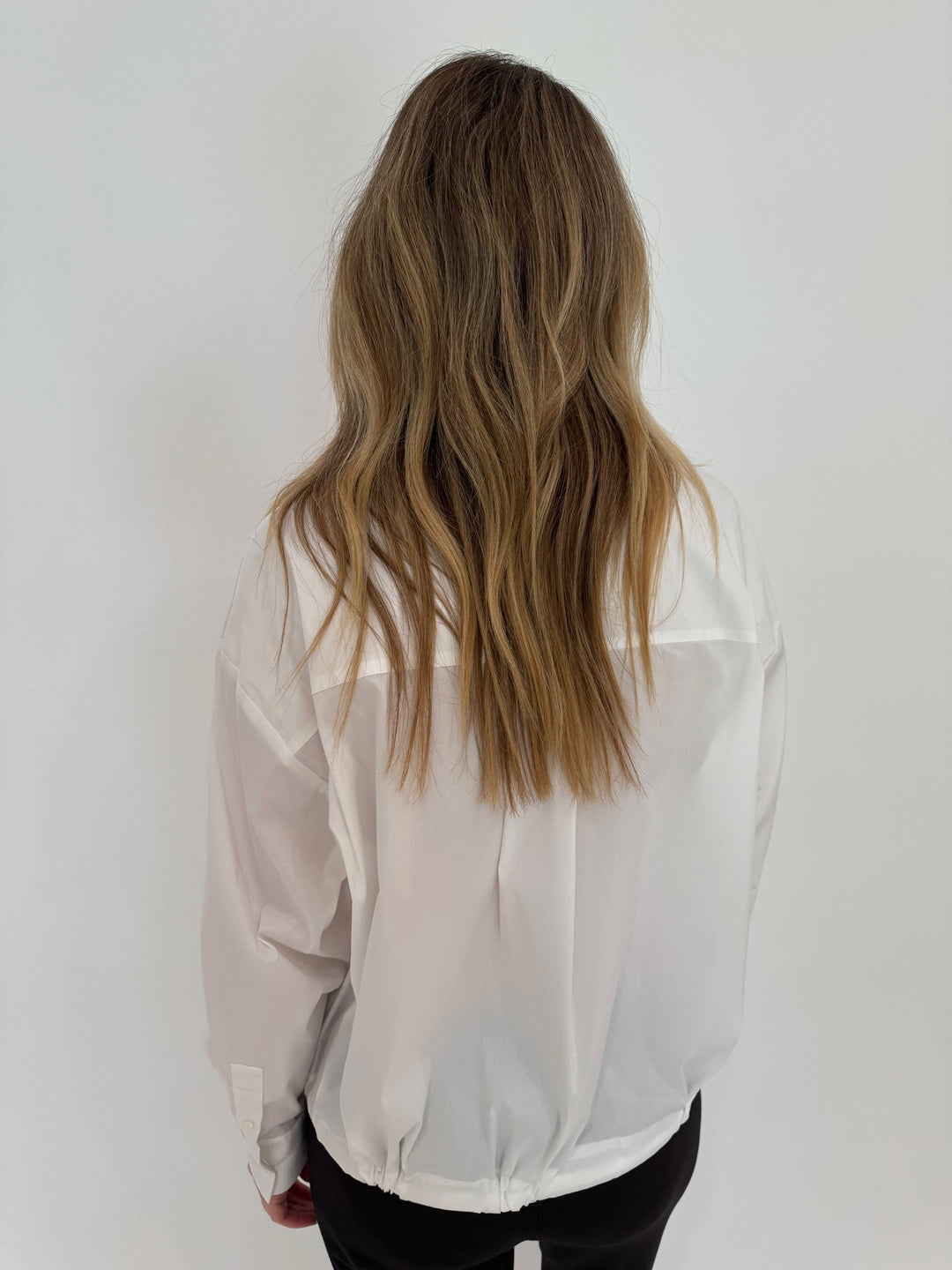 Repeat Tie Waistband Long Sleeve Shirt - White