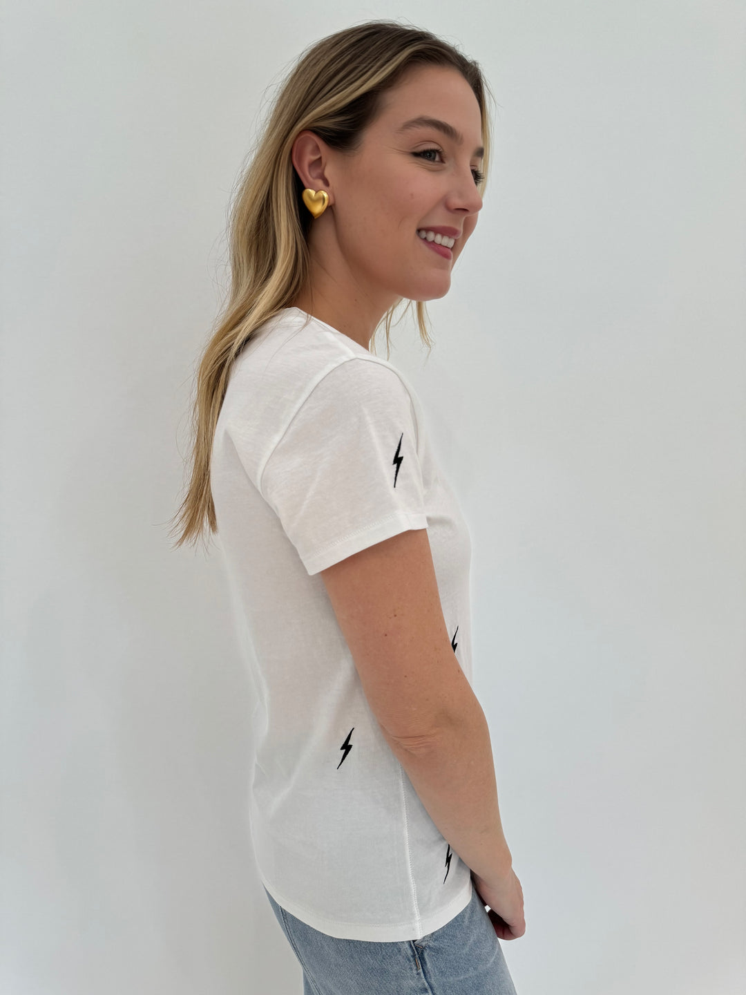 Catherine Gee Embroidered Lightning Bolt Cotton T-Shirt - White