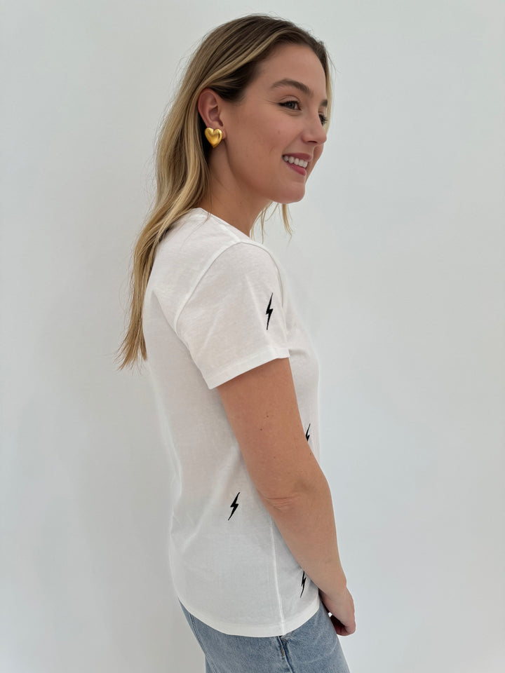 Catherine Gee Embroidered Lightning Bolt Cotton T-Shirt - White