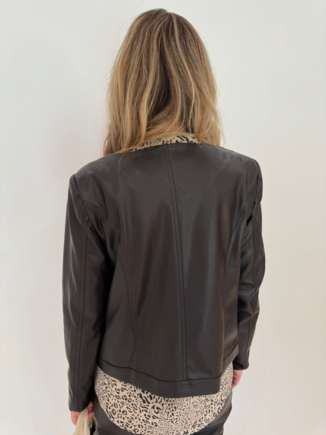 Peace of Cloth Rian Faux Leather Coco Jacket in Brown available at Barbara Katz