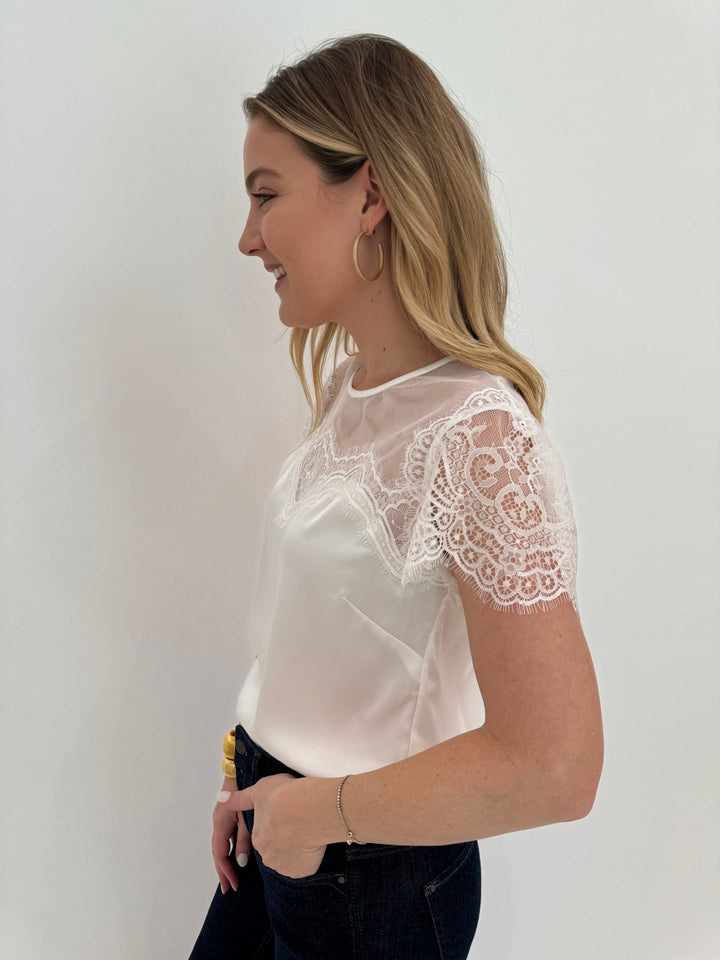 Generation Love Farren Lace Combo Top with Short Sleeves - White