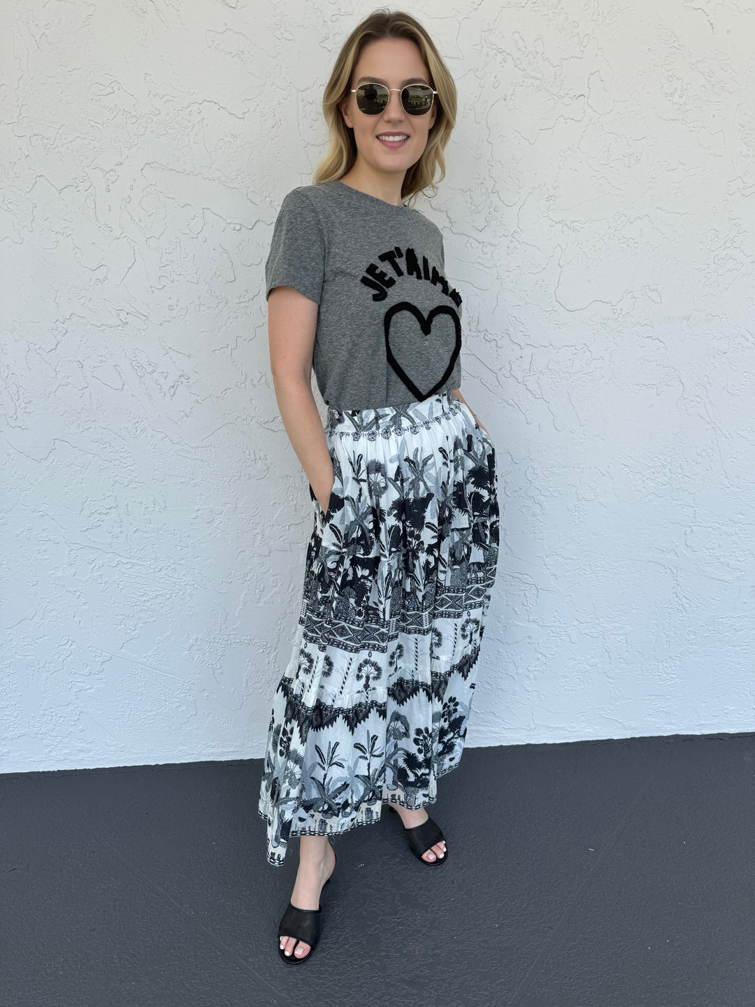 Woodstock Midi Skirt M606 - Grey Ikat Print