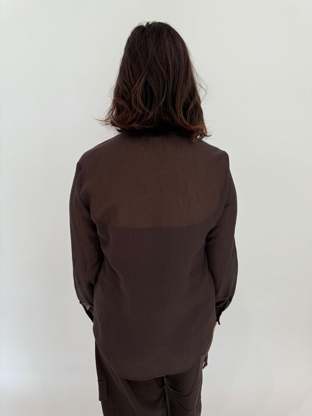 Marella Monochrome Orzo Sheer Shirt in Dark Brown available at Barbara Katz