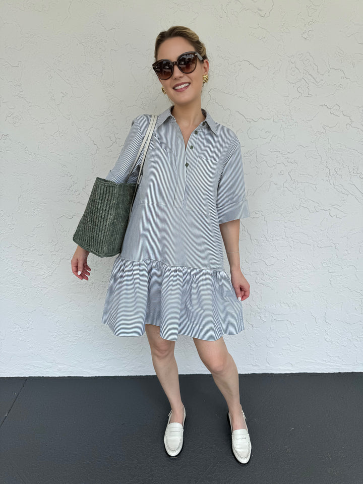 Simkhai Cris Short Sleeve Shirt Dress - Army Green Stripe