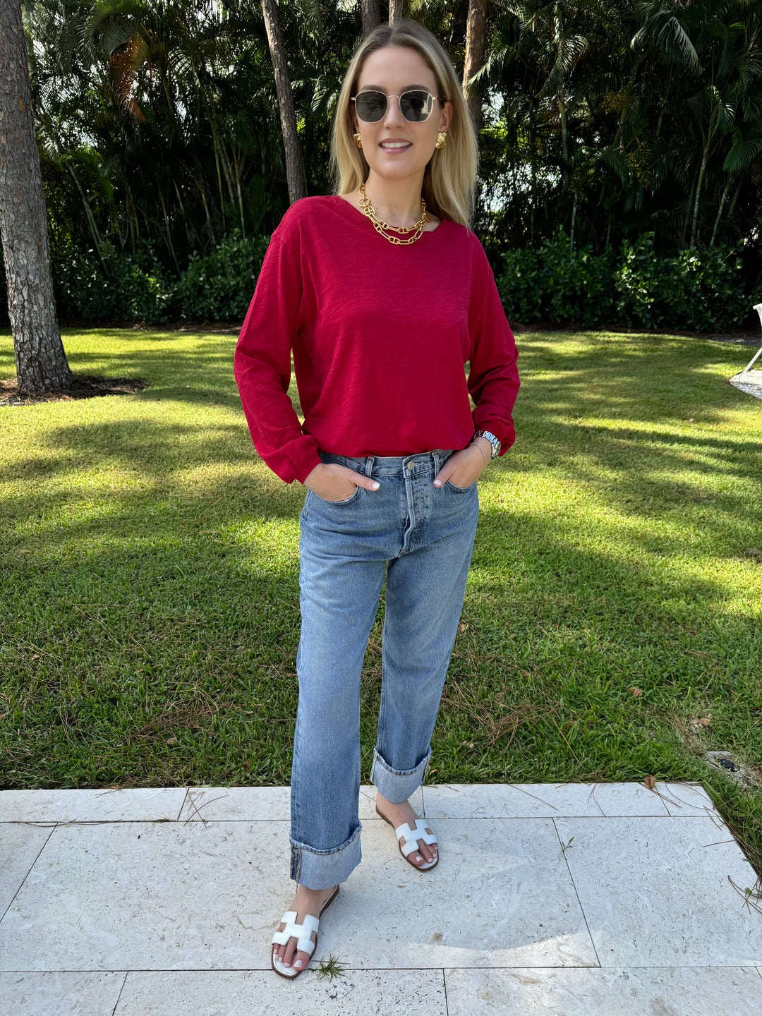 A garnet colored Elliott Lauren Balloon Sleeve Tee made of 100% cotton, with long sleeves, round neck, and ribbed trims. Perfect for casual wear. #elliottlauren #longsleeves #tee