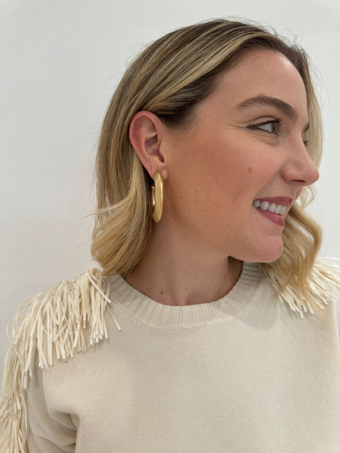 BK Jewelry Martha Chunky Metal Tube Hoop Earrings in Satin Gold available at Barbara Katz