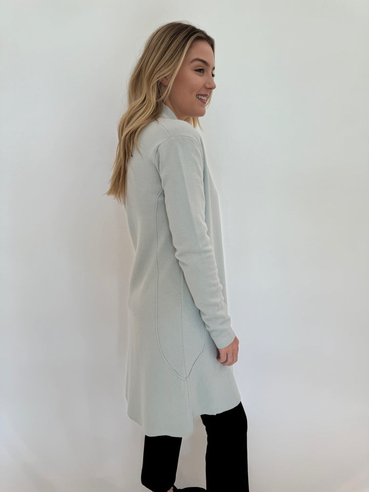 Pure Amici Long Open Cardigan in Mist available at Barbara Katz