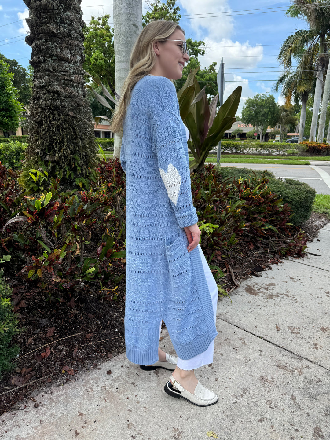 Kerri Rosenthal Sandy Open Stitch Cardigan - Blue, long cardigan made from 100% cotton perfect for summer getaways