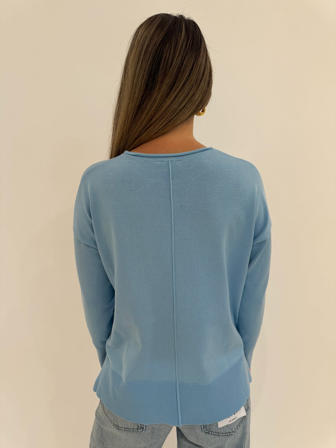 BK Stella Long Sleeve Roll Crew Neck Sweater in Alaskan Blue available at Barbara Katz