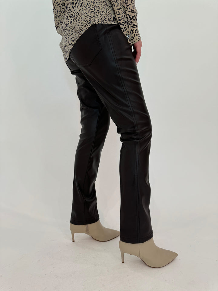 Peace of Cloth Jilian Brown Faux Leather Slim Jeans available at Barbara Katz