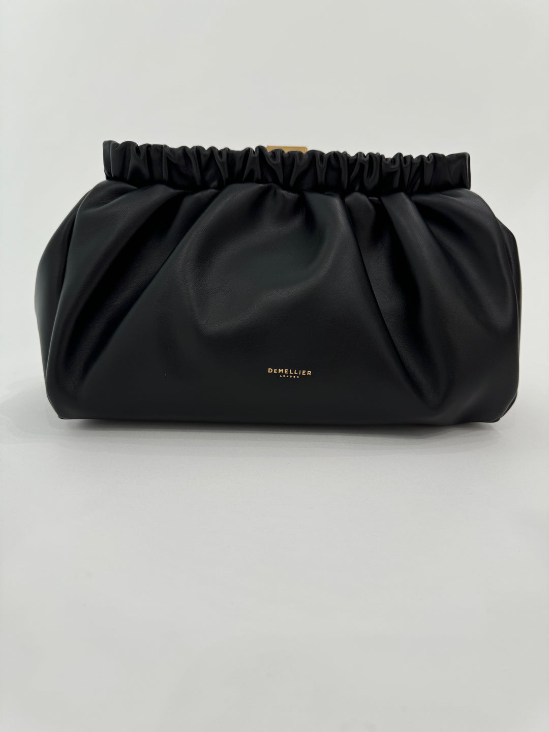 DeMellier Miami Clutch Black Smooth with Gold detail available at Barbara Katz